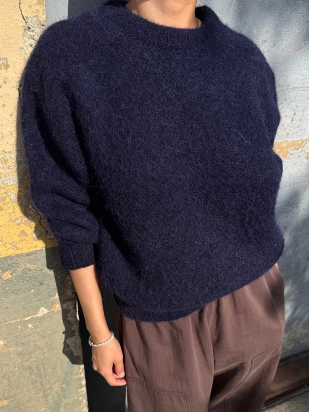 & Other Stories Navy Alpaca Wool Blend Crewneck Sweater XS Oversized Thick
